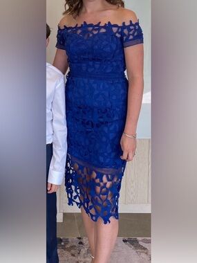 Chi Chi London Cobalt Off-Shoulder Lace Midi Dress